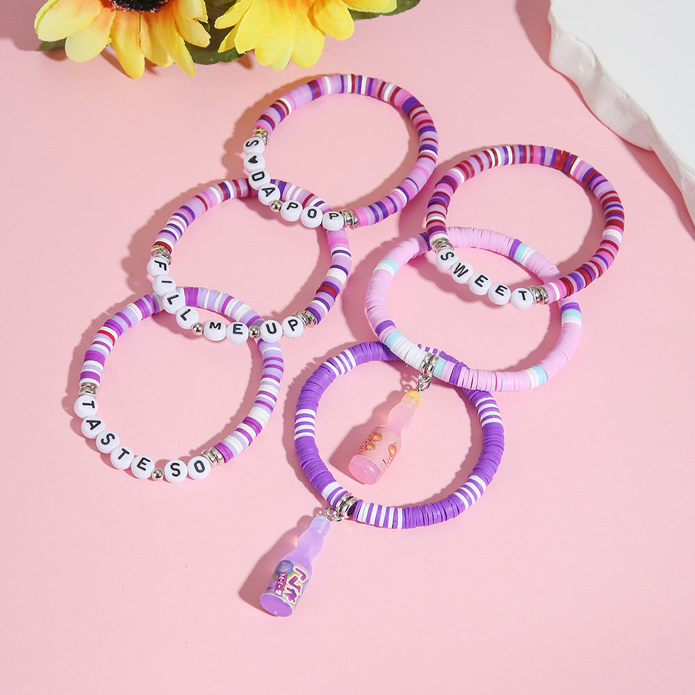 Personalized Cartoon Geometric Letter Resin Beaded Bracelet for Women