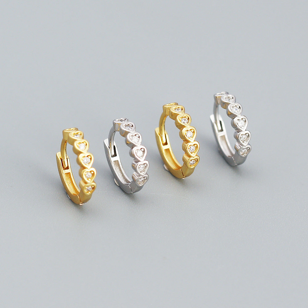 Heart-Shaped Rhinestone-Set Sterling Silver Ear Studs for Women Elegant Minimalist Earrings