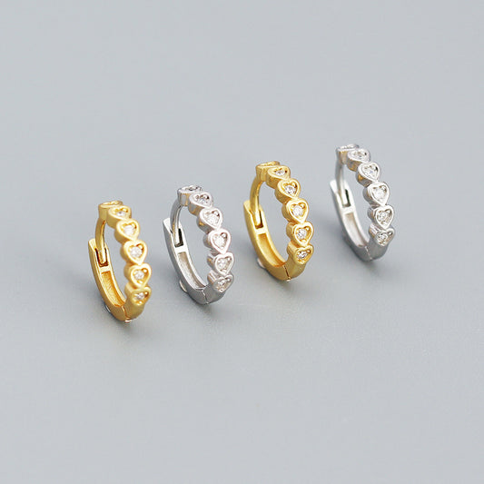 Pendientes de plata de ley con forma de corazón y circonitas para mujer, elegantes y minimalistas