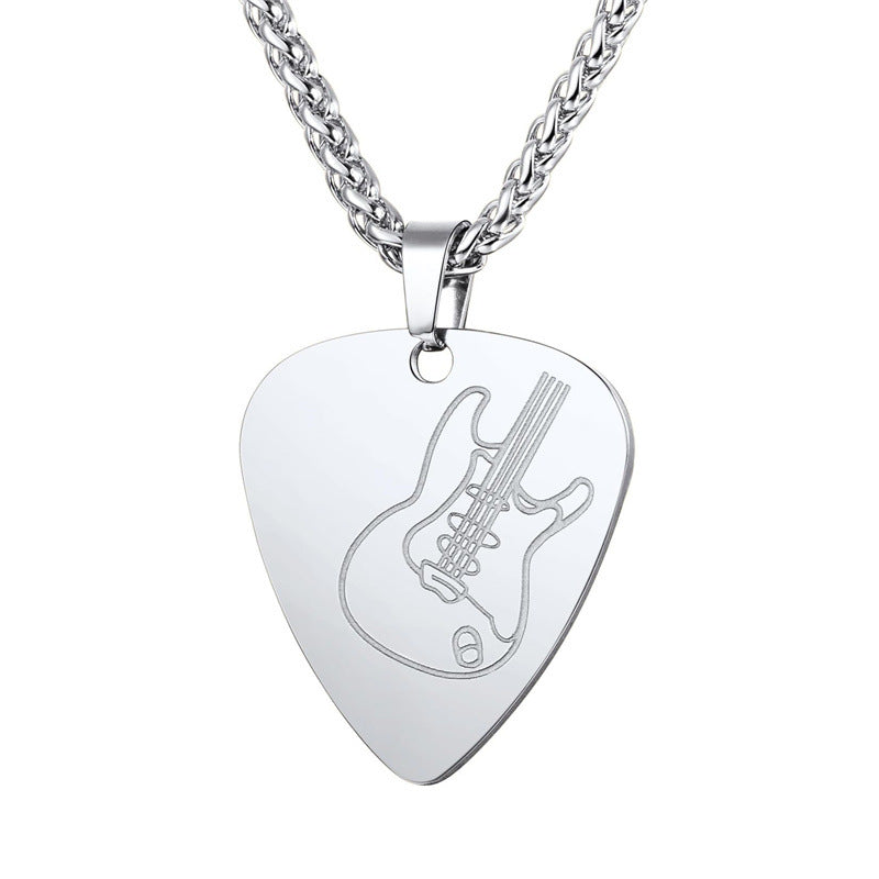 Natural Style Geometric Guitar Pendant Necklace for Unisex in Stainless Steel with Polished Titanium Steel Charm