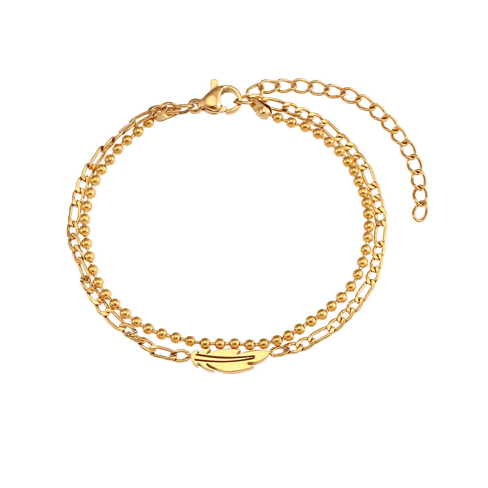 Fashionable Geometric Stainless Steel Twisted Beaded Double-Layer Star Bracelet with Plated Finish for Women