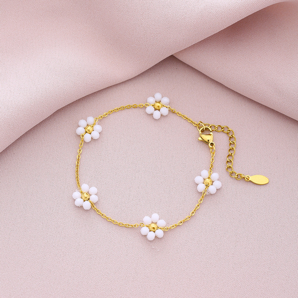 Bracciale alla moda unisex in acciaio al titanio placcato con motivo a petali floreali per abbigliamento casual estivo
