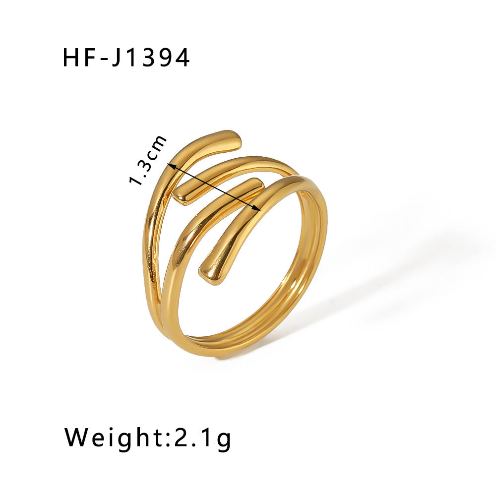 Minimalist Instagram Style Geometric Hollow Leaf and Floral Titanium Steel Ring with 18K Gold Plating for Women