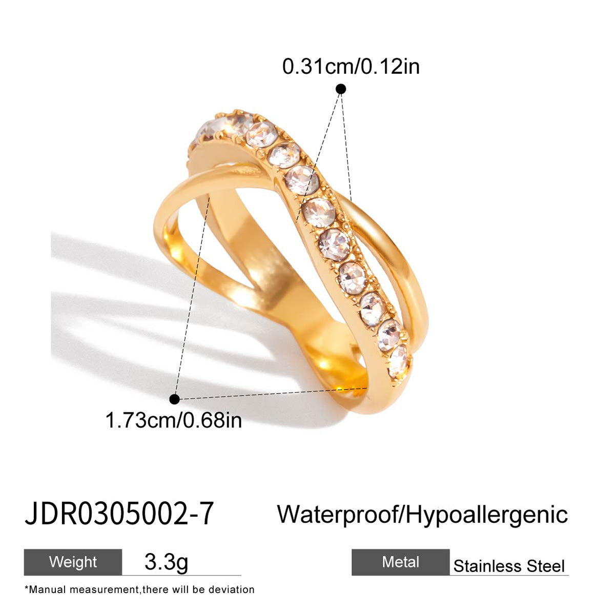 Anillo Geométrico de Acero Inoxidable Enchapado en Titanio para Mujer con Circonitas Blancas, Joyería Minimalista Elegante Adecuada para la Oficina