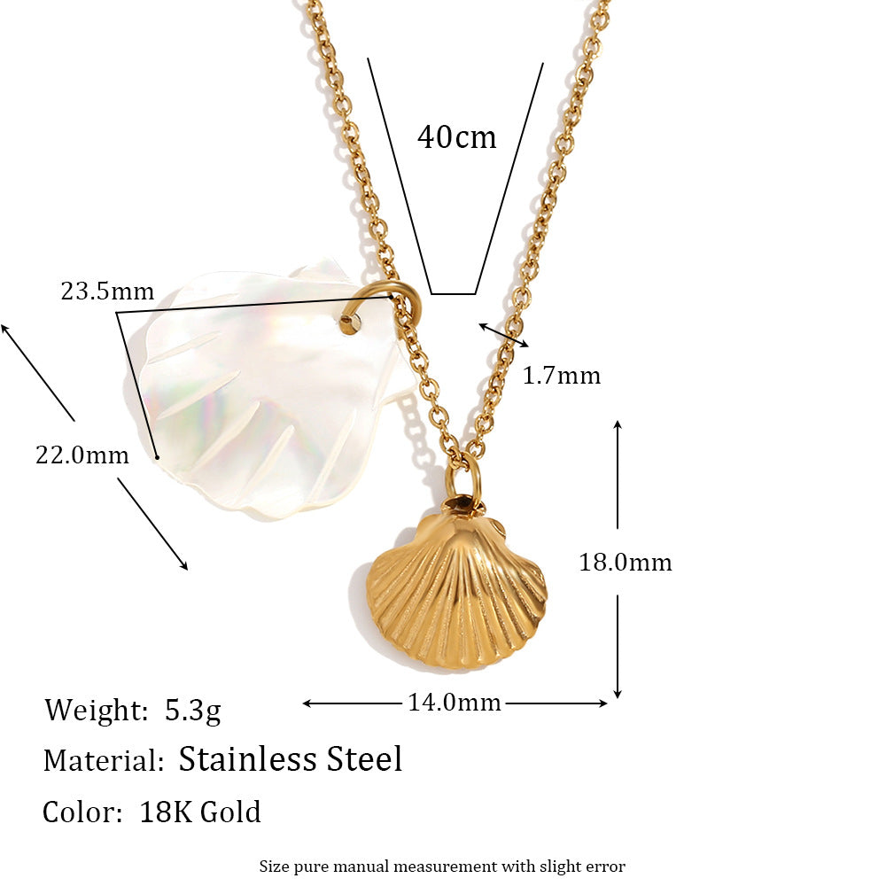 Minimalist Shell and Star Pendant Necklace in Stainless Steel with 18K Gold Plating for Women