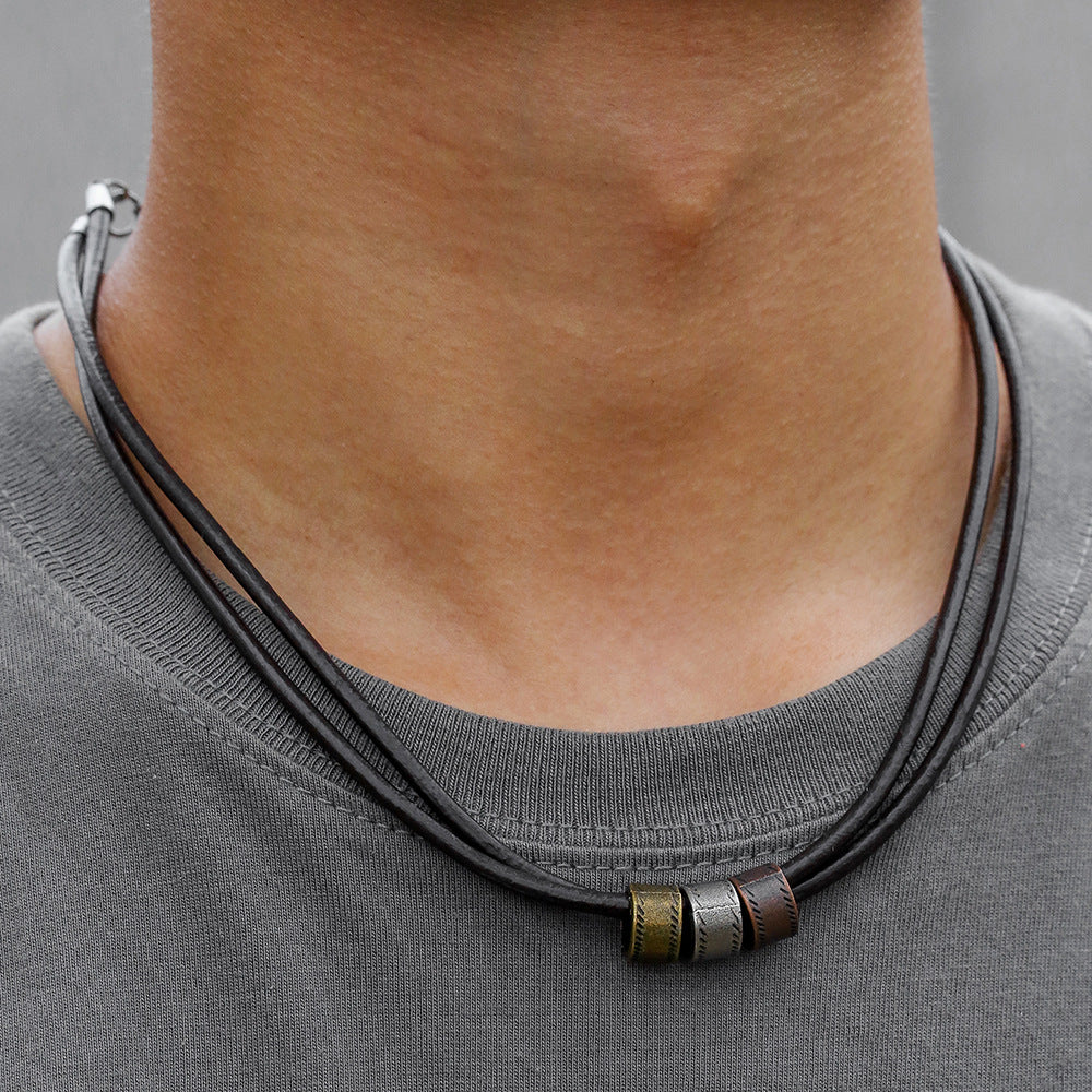 Hip-hop Minimalist Geometric Round Alloy Leather Knot Pendant Necklace Unisex Cable Chain