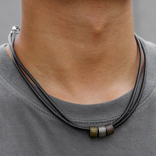 Hip-hop Minimalist Geometric Round Alloy Leather Knot Pendant Necklace Unisex Cable Chain