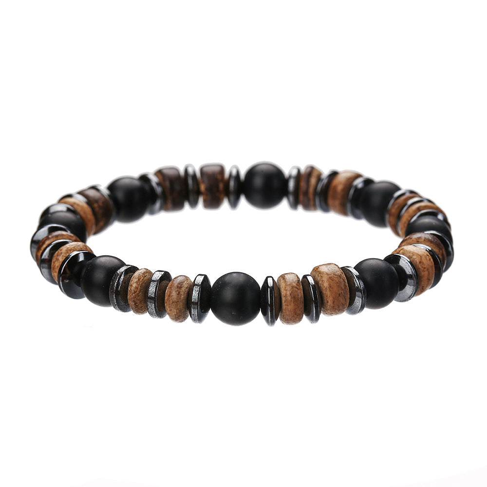 Vintage Minimalist Round Wood and Gemstone Bracelet