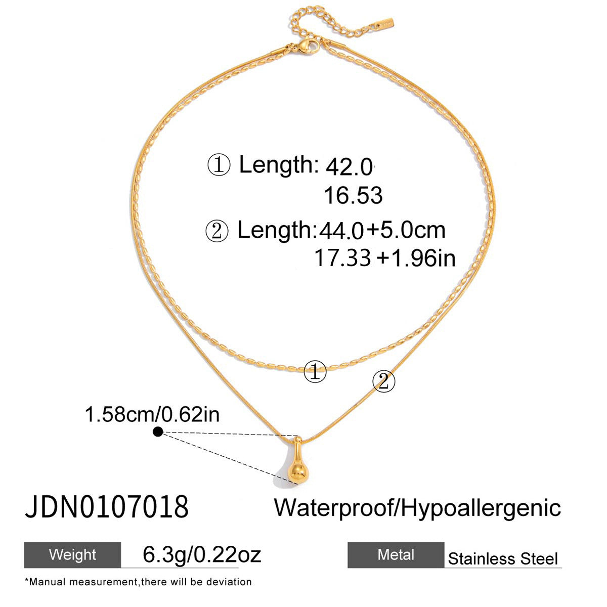Collana con Pendente a Goccia Geometrica Minimalista da Donna in Acciaio al Titanio con Finitura Placcata