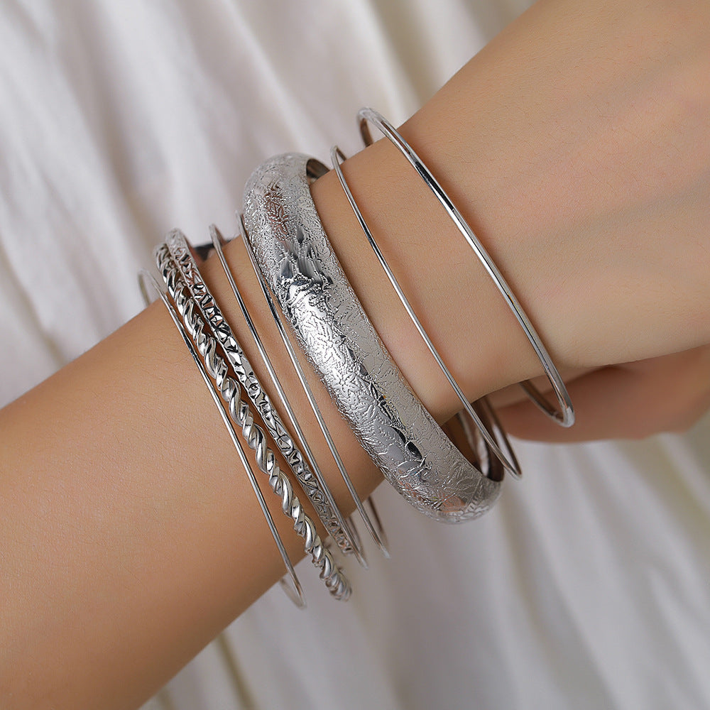 Geometric Ankh Bracelet Set for Women Iron Plated Hand Jewelry Ethnic Style Stackable Bangle