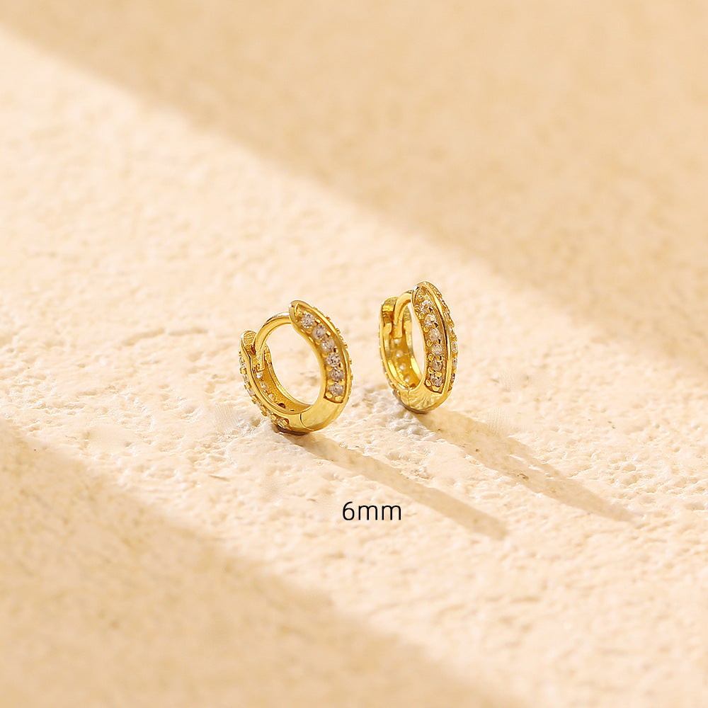 Eleganti Orecchini a Cerchio da Donna con Diamanti Intarsiati Rotondi Geometrici in Argento Sterling 925