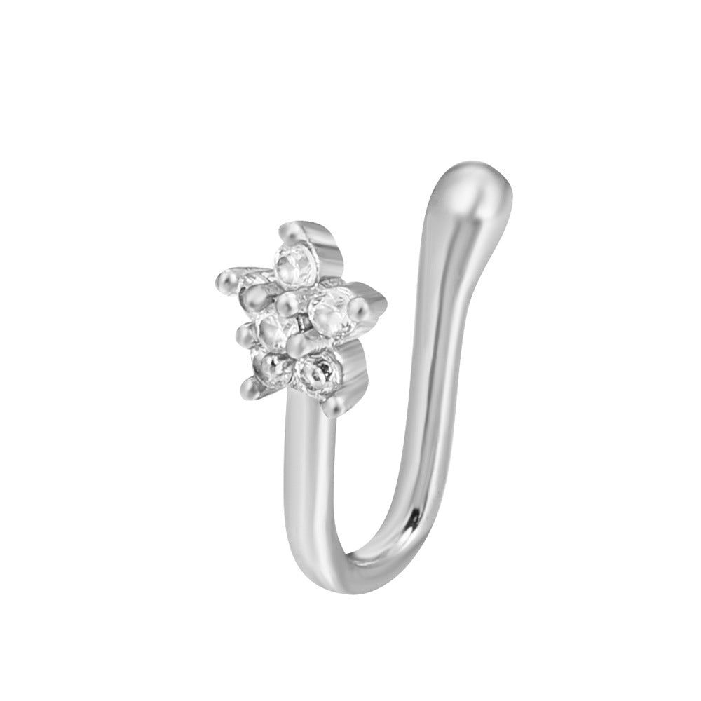 Clip per il naso a forma di U con stella e cuore placcata in rame vintage con zirconia cubica