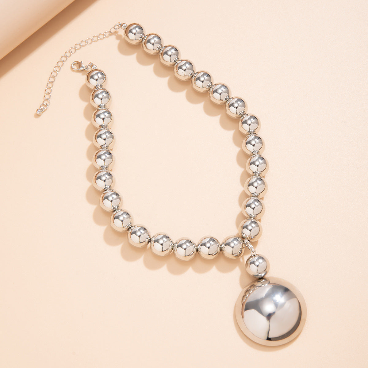 Minimalist Geometric Round Beaded Choker Necklace Plated Iron Ball Chain Women's Jewelry