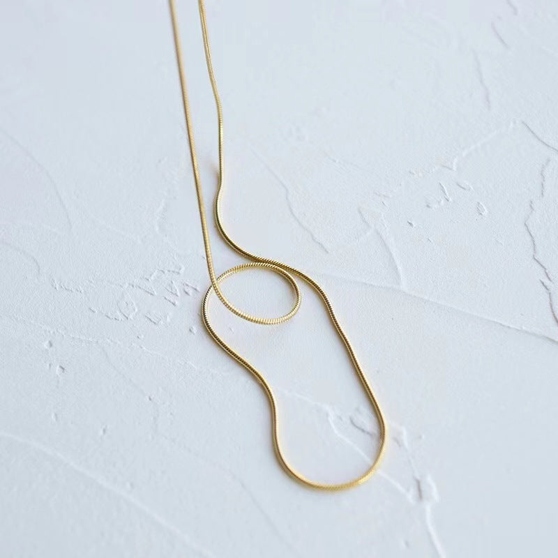 Minimalist Geometric Snake Bone Necklace for Women in Titanium Steel with Plated Finish
