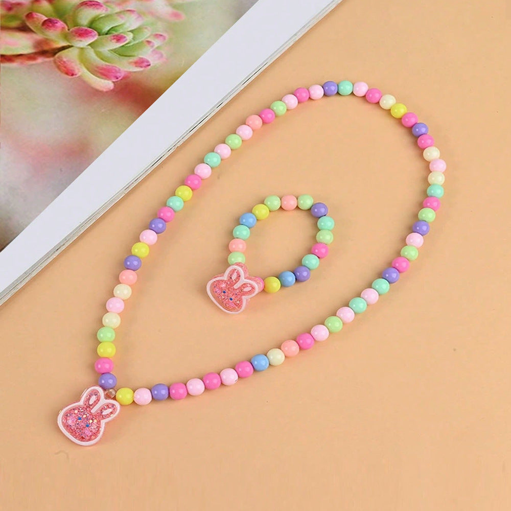 Set de Collar de Conejo de Resina de Dibujos Animados para Niños con Cadena de Cuentas, Regalo de Joyería Infantil Hecho a Mano para Edades de 3 a 10 Años