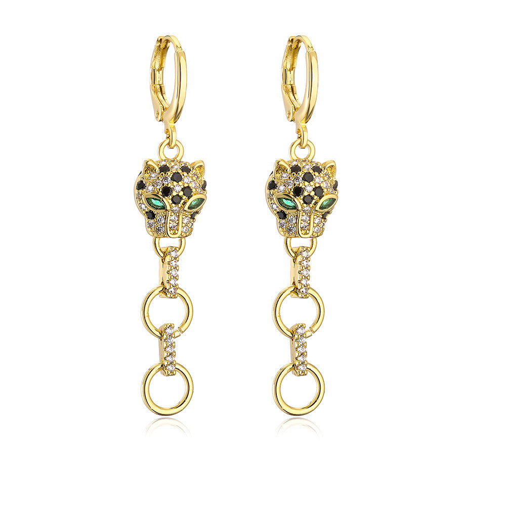 Minimalist Leopard-Shaped Copper Pendant Earrings with 18K Gold Plating and Micro-Pavé Setting for Women