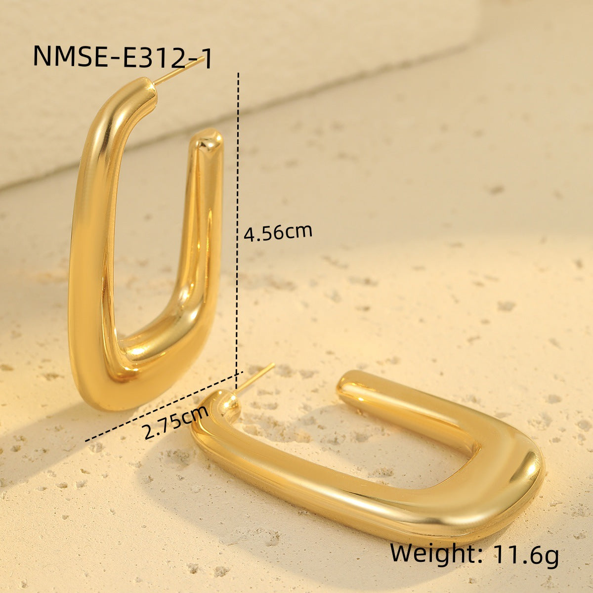 Pendientes huecos en forma de U de acero inoxidable estilo vintage con chapado en oro de 18 quilates para mujer