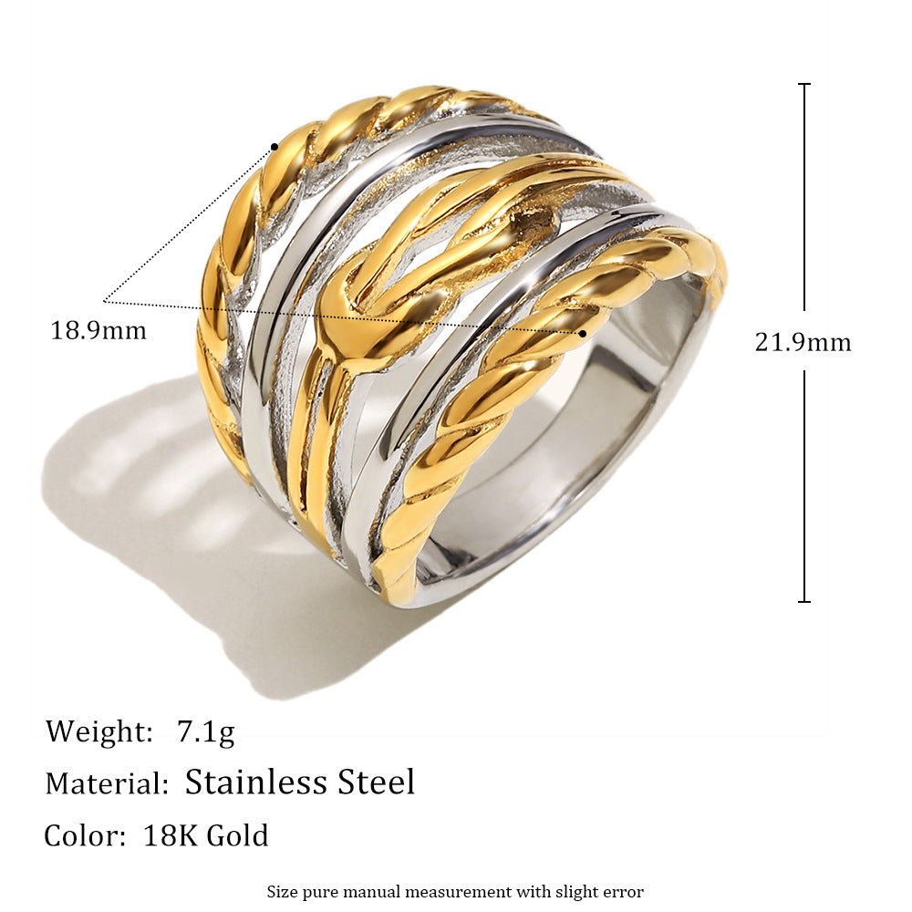 Minimalist Geometric Stainless Steel Ring with 18K Gold Plating for Women