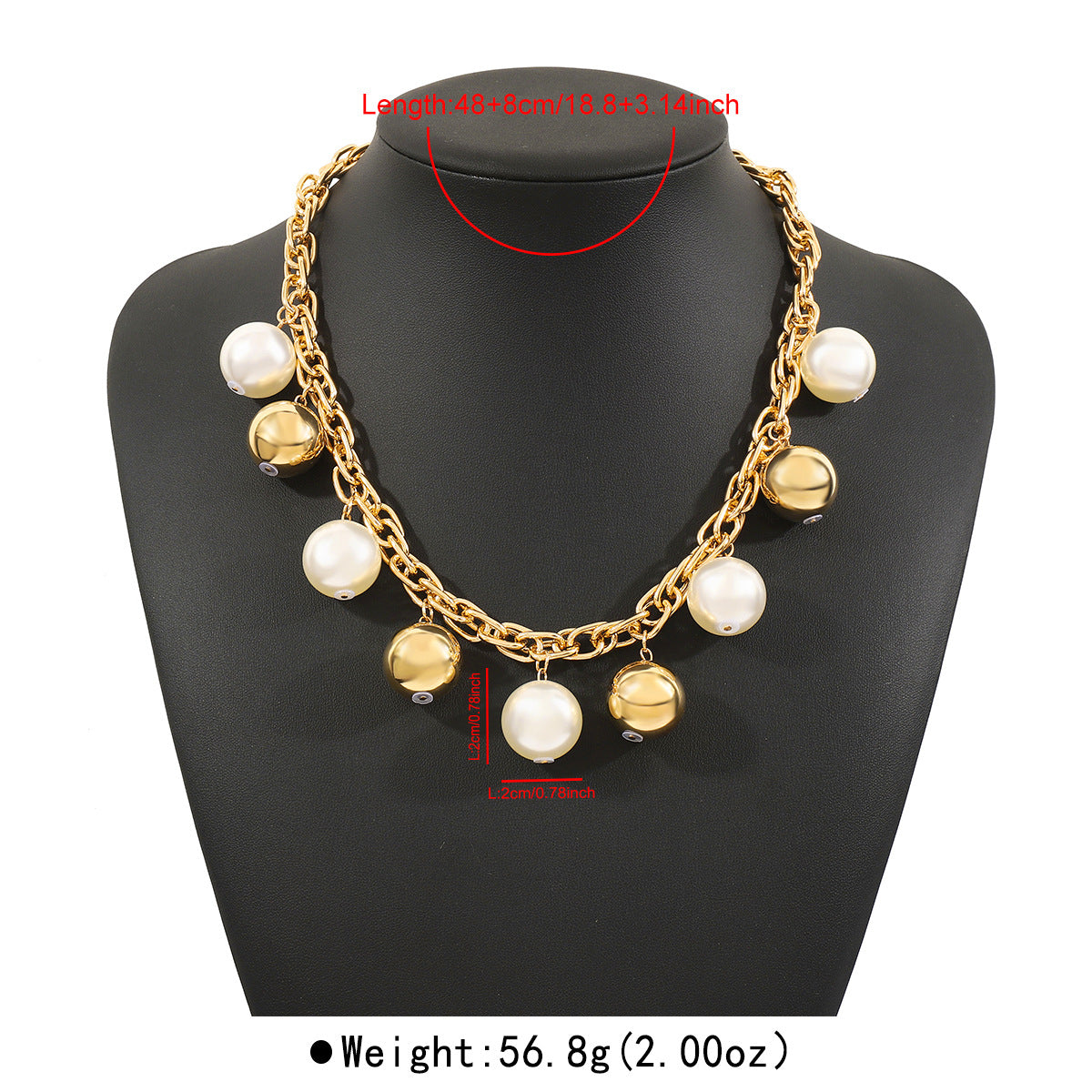 Collar con colgante geométrico minimalista de aleación con detalles de perlas de imitación y cadena cubana chapada en oro para mujer