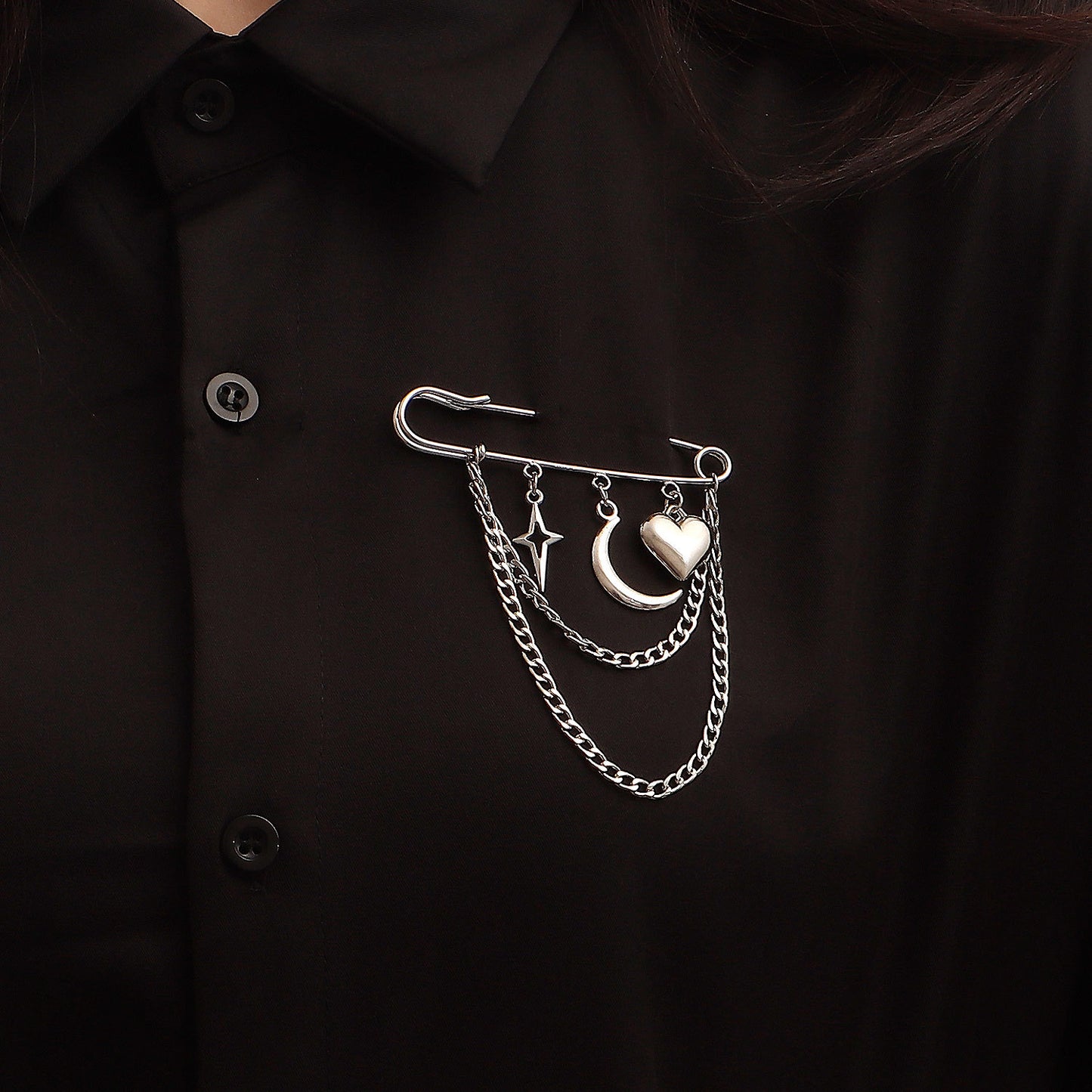 Geometric Heart Crescent Cross Star Brooch for Women Alloy Plated Fashion Statement Pin Accessory