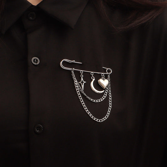 Spilla a forma di Cuore Geometrico Mezzaluna Croce Stella da Donna, in Lega Placcata, Accessorio Pin alla Moda