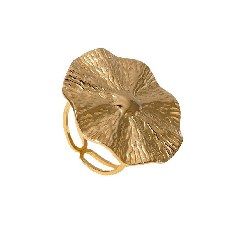 Anello regolabile rotondo geometrico retrò in acciaio inossidabile da donna con finitura placcata Anello di moda ispirato alla Francia dall'estetica fredda e minimalista