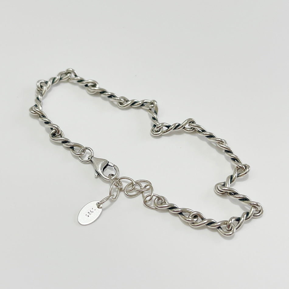 Vintage 925 Sterling Silver Star Plated Hand-Twisted Rope Bracelet for Women
