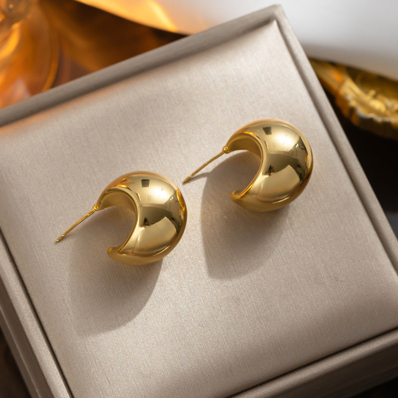Pendientes de Aro Minimalistas Geométricos de Acero Titanio con Baño de Oro Hipoalergénicos Resistentes al Deslustre para Mujer
