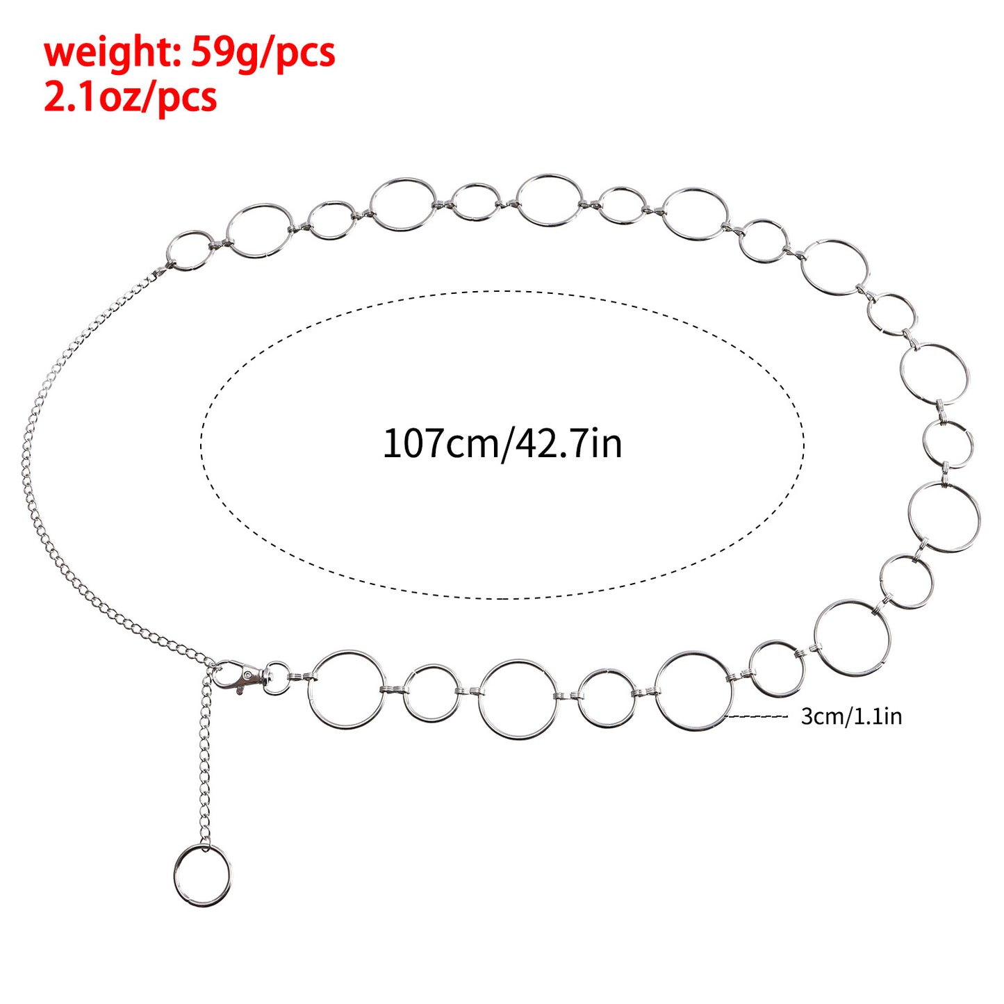 Punk Style Metal Waist Chain for Women Adjustable Decorative Belt for Shirts Dresses T-Shirts and Pants