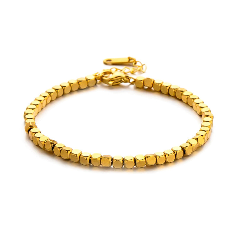 Bracciale Minimalista da Donna a Catena Box in Acciaio al Titanio Tonalità Fredde con Design Zodiacale e Intarsio in Oro
