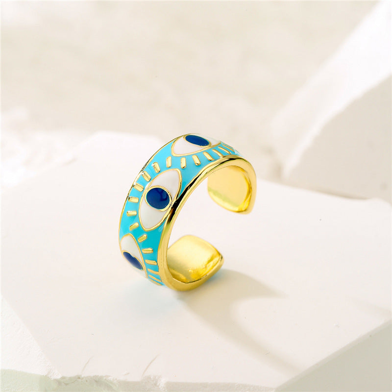 Geometric Eye Shaped Brass Gold Plated Drip Oil Ring for Women