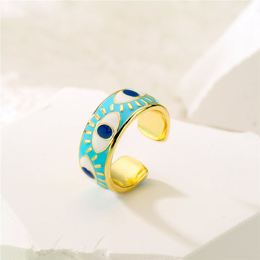 Geometric Eye Shaped Brass Gold Plated Drip Oil Ring for Women