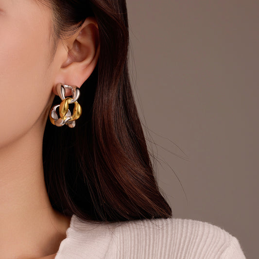 Vintage Stainless Steel C-Shaped Twisted Hoop Earrings with 18K Gold Plating for Women