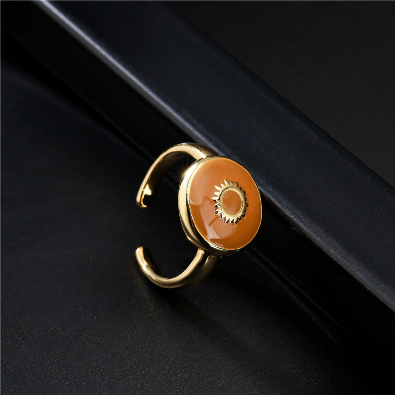 Geometric Drip Oil Gold Plated Brass Ring for Women