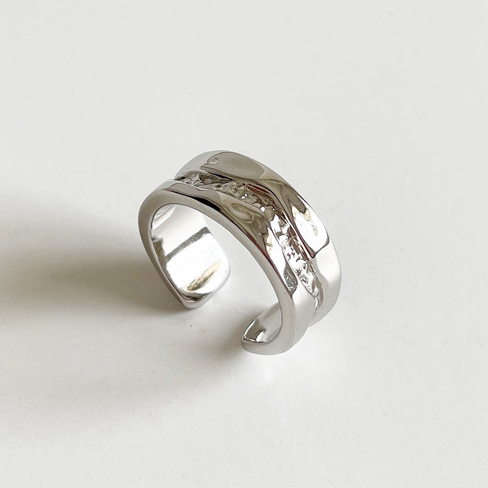 Minimalist 925 Sterling Silver Irregular River Ring for Women