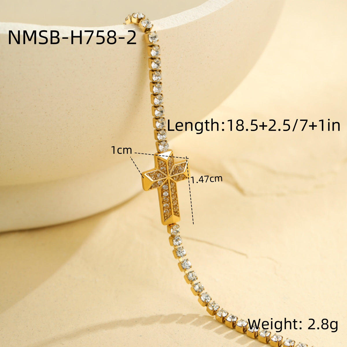 Fashionable Geometric Cross Bracelet in Stainless Steel with Rhinestone Inlay and Gold Plating for Women