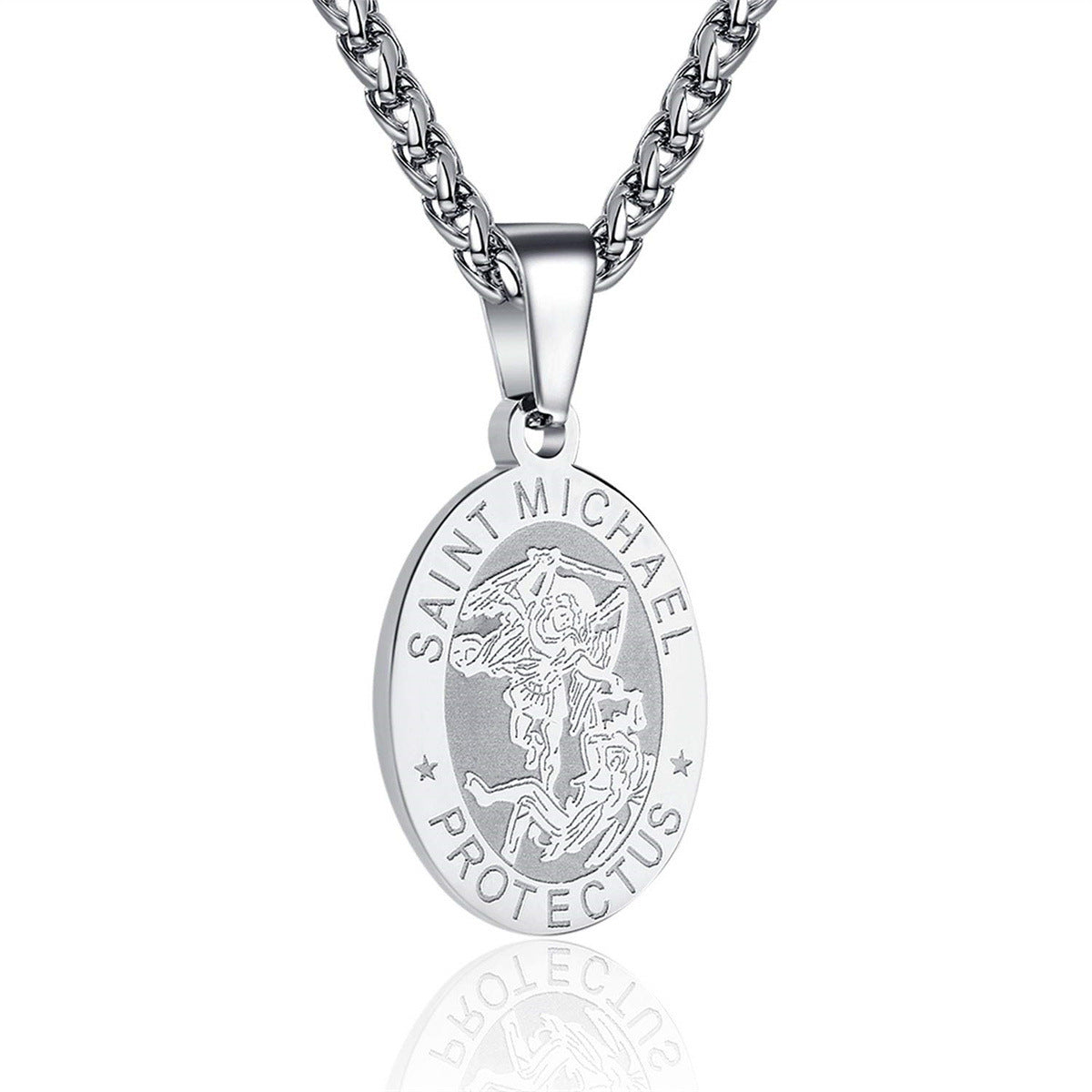 Minimalist Geometric Double-Sided Portrait Medal Pendant Necklace in Stainless Steel with Plated Finish on Snake Chain