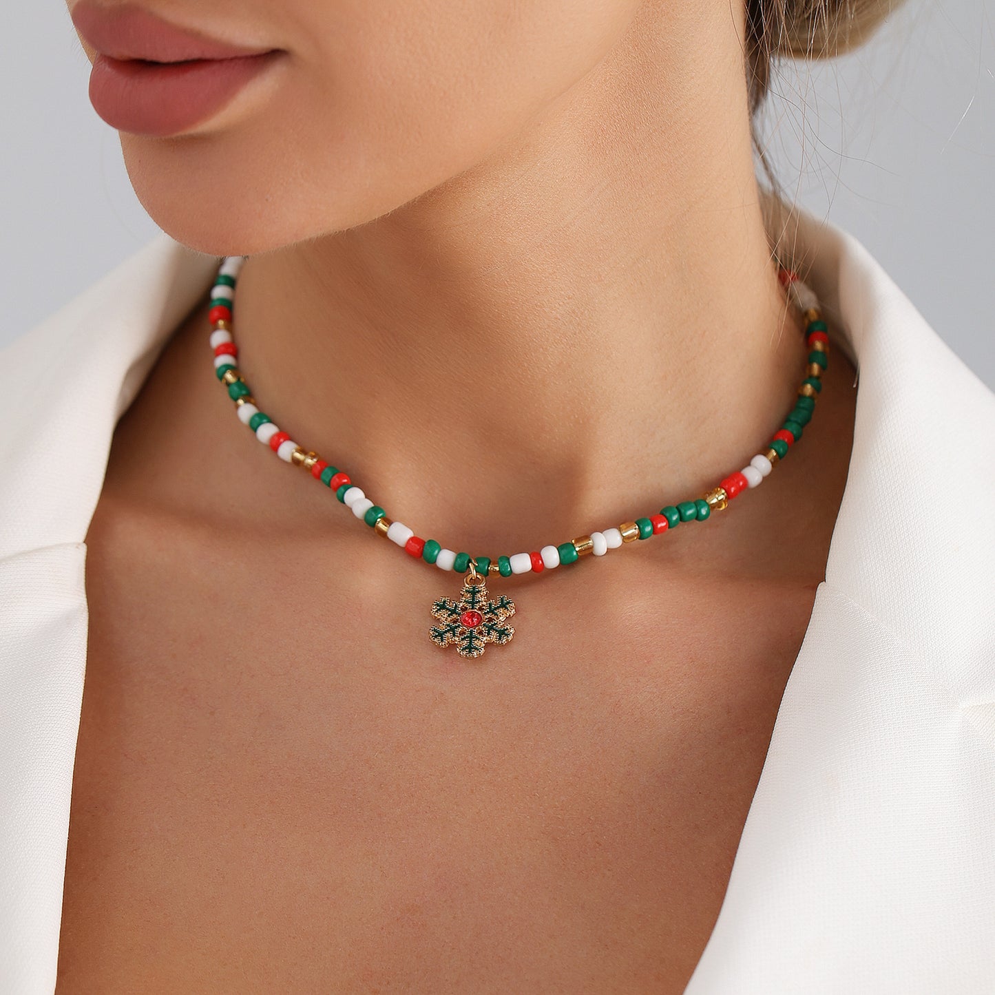 Geometric Alloy Choker Necklace for Women with Electroplated Finish Christmas Bell Accents Holiday Party Gift