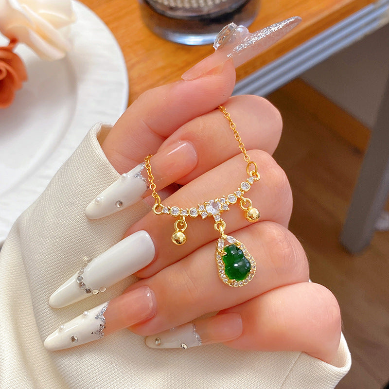 Elegant Luxury Micro-Inlaid Cubic Zirconia Fruit Shape Titanium Steel Necklace with Bamboo Chain
