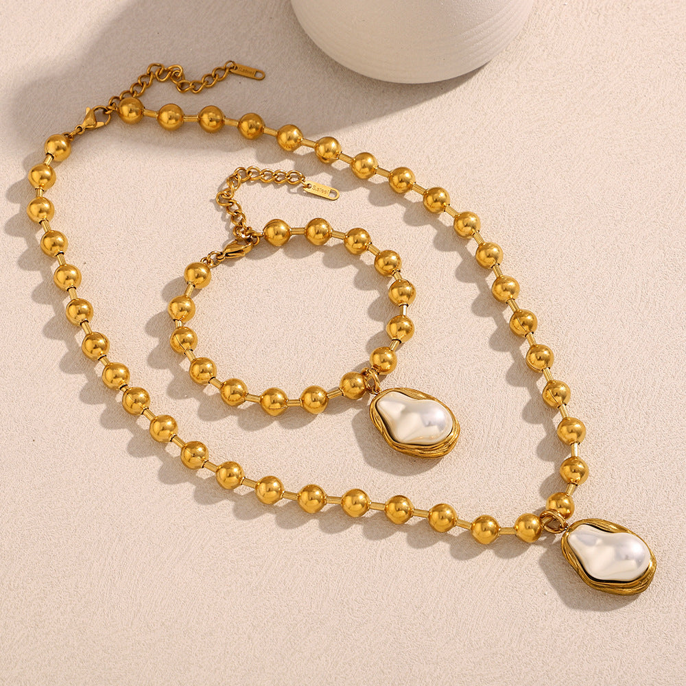 Fashion Baroque Pearl Bracelet with Stainless Steel Beads and 18K Gold Plating for Women