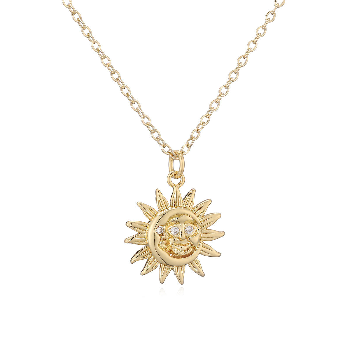 Minimalist 18K Gold Plated Brass Geometric Pendant Necklace with Cubic Zirconia for Women