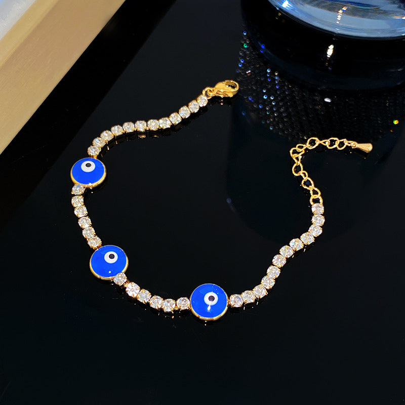 Sweet Streetwear Titanium Steel Plated Eye Cubic Zirconia Bracelet