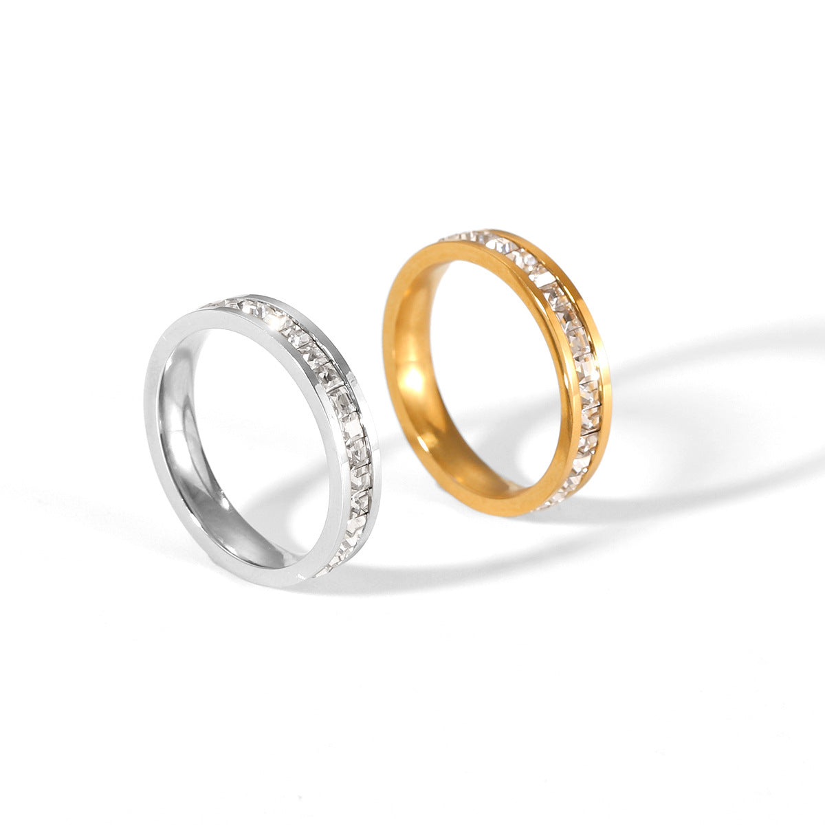 Minimalist Geometric Stainless Steel Ring 18K Gold Plated with Cubic Zirconia for Women
