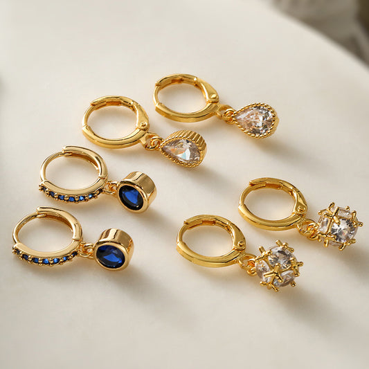 Orecchini minimalisti geometrici in rame placcato oro vero con zirconi a goccia da donna
