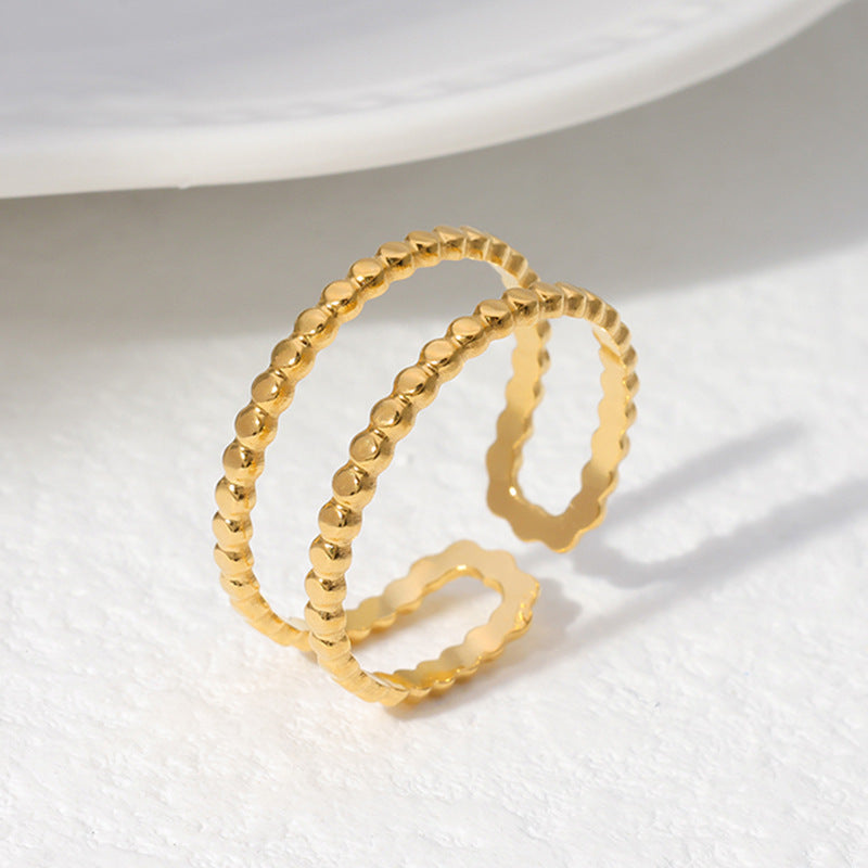Anello regolabile minimalista geometrico in acciaio al titanio da donna con finitura placcata