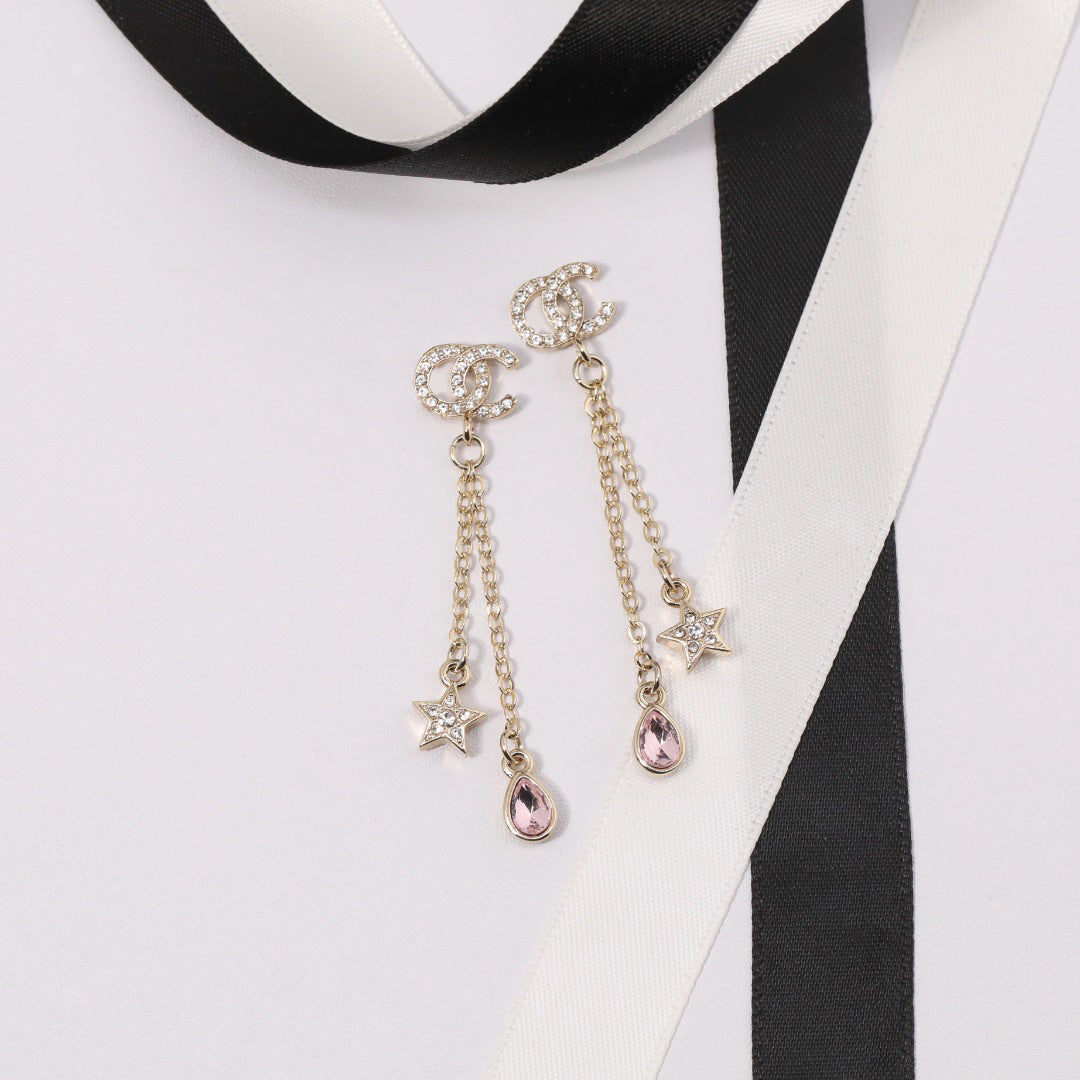 Elegant Gold Plated Brass Geometric Star Teardrop Letter Earrings with 925 Sterling Silver Posts for Women