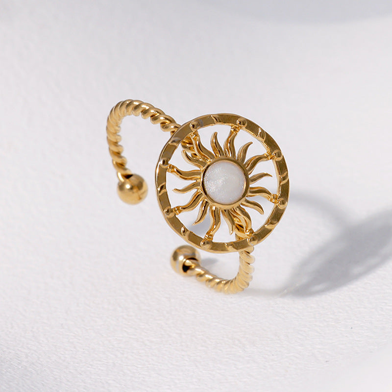 Anello aperto in acciaio inossidabile da donna a forma di girasole minimalista con placcatura in oro