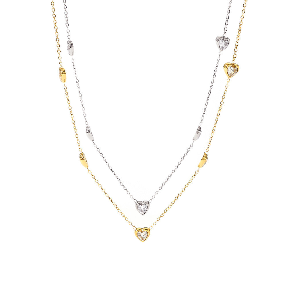 Collana da donna in acciaio inossidabile a forma di cuore stile INS con ciondolo in acciaio al titanio placcato oro 18 carati e intarsio in zirconi