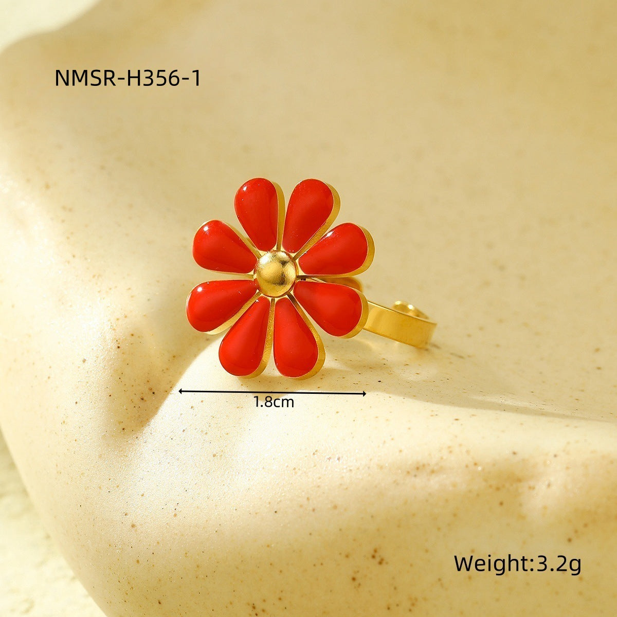 Minimalist Daisy Enamel Titanium Steel Bracelet Set with Matching Flower Ring for Women