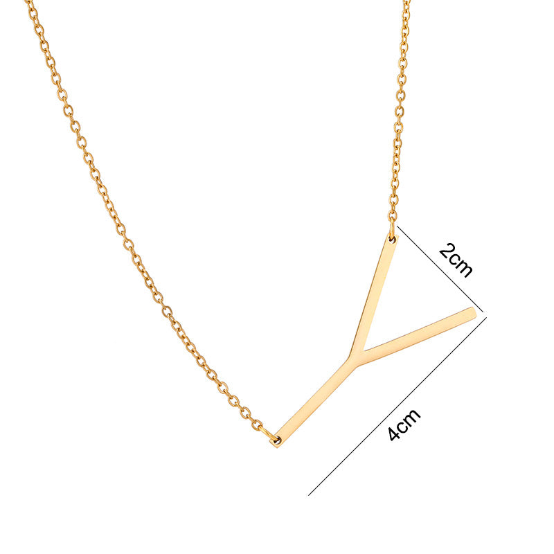 Collar Minimalista con Dije de Letra Chapado en Acero de Titanio para Mujer con Cadena de Eslabones Ajustable